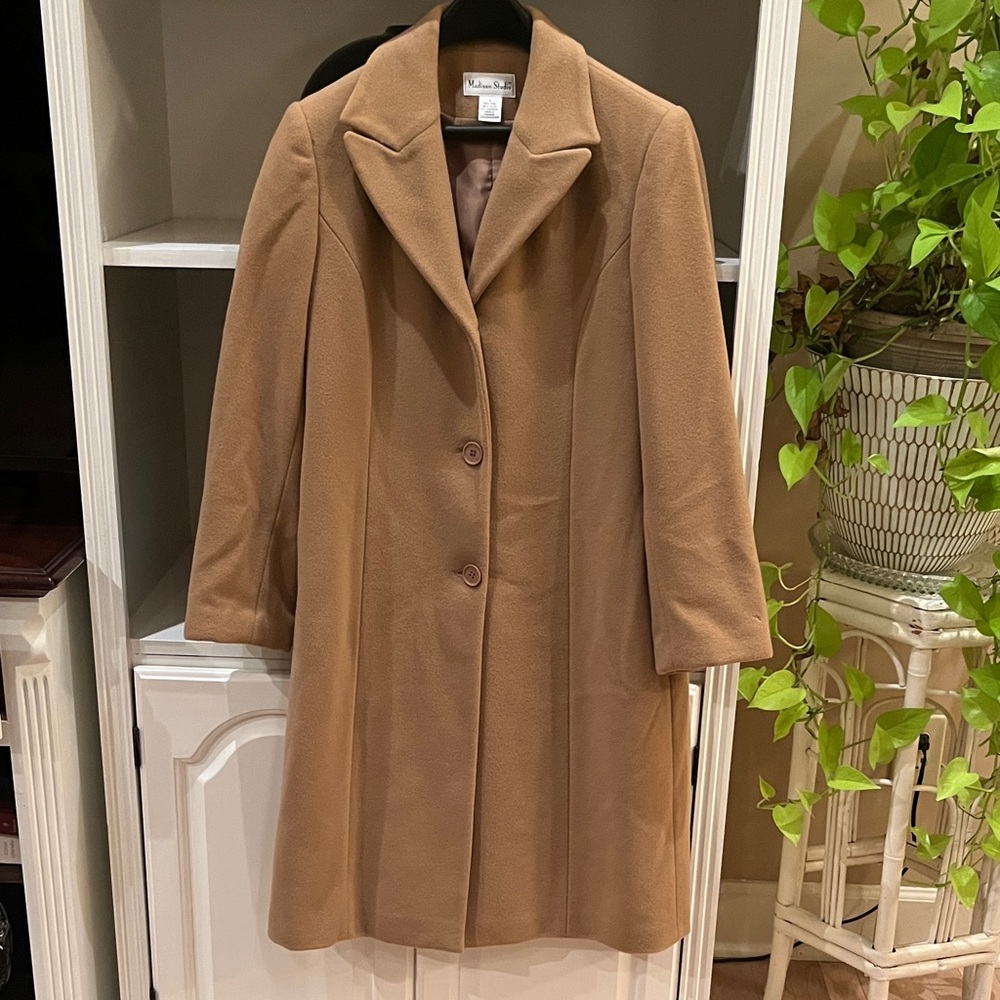 Madison Studio Camel Single-Breasted Wool-Blend Pea Coat